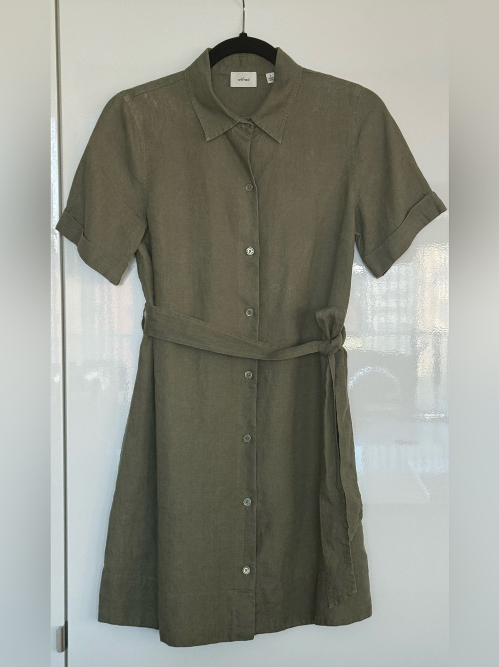 Aritzia Wilfred Eleta 100% Linen Belted Mini Shirt Dress Size S